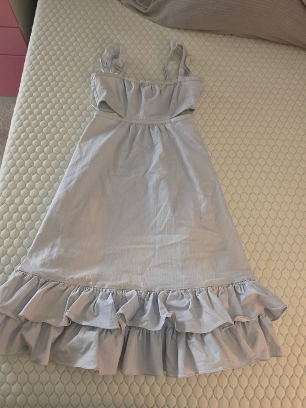LIKELY Cutout Ruffle Midi Dress Pale Blue Size 6